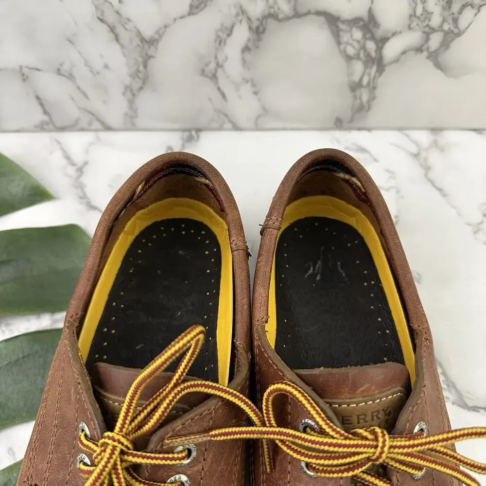 Sperry Womens Boat Shoe Loafers Size 7 Brown Leather Lace Up Preppy Nautical